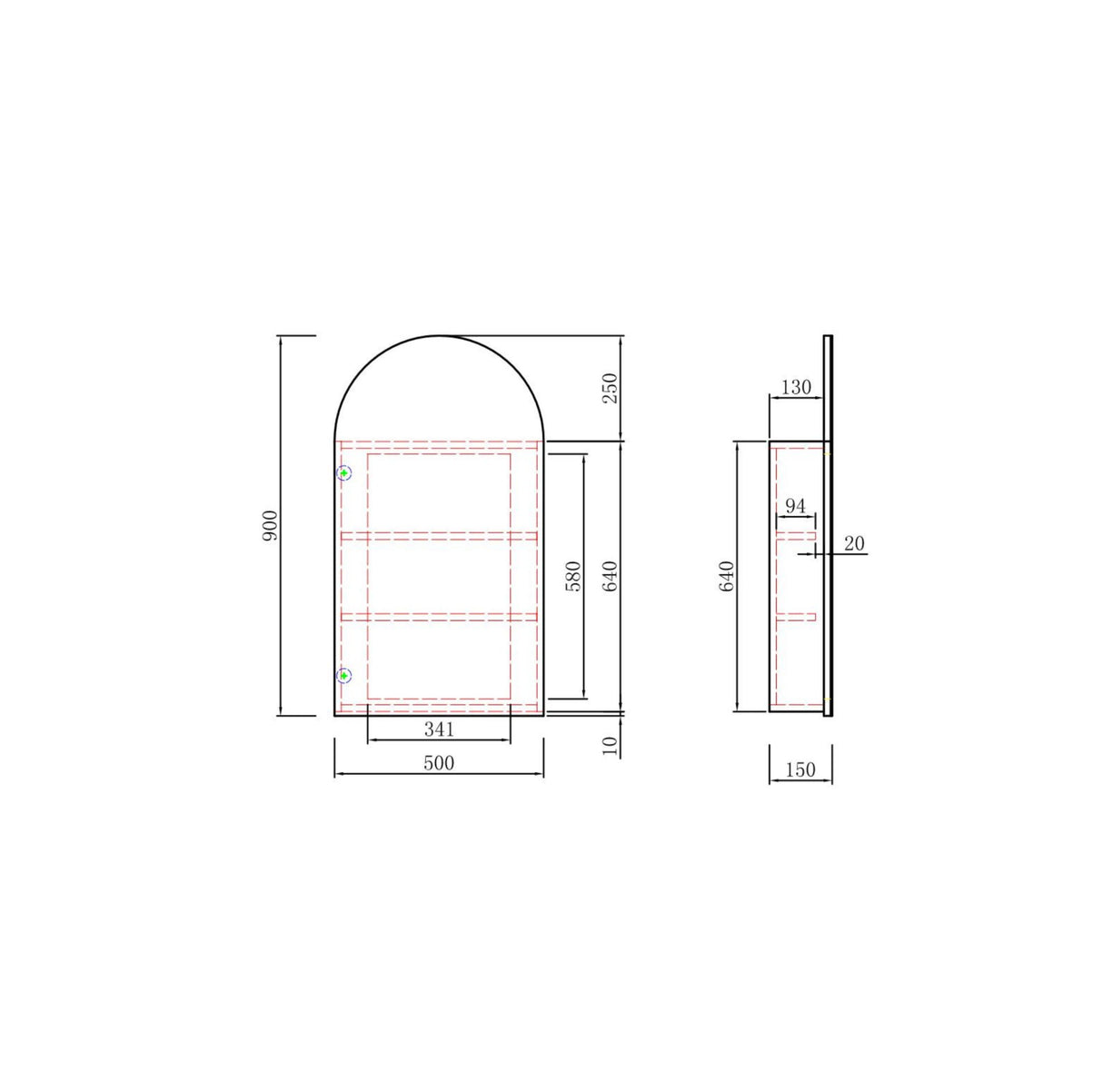 Canterbury Arch Harvest Oak Shaving Cabinet drawing specification