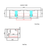 Technical drawing of a product with dimensions labeled