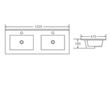 Mercio Ceramic Basin Top - Double Bowl 1200mm