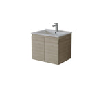 Bathroom vanity with sink and faucet on a white background