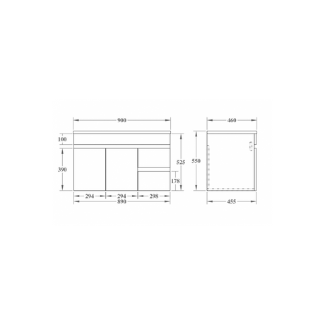 EVIE 900mm Dark Brown PVC Wall Hung Vanity drawing details
