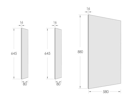 End Panel 880x580x16 Natural Oak with installation Kit drawing