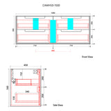 Technical drawing of a kitchen cabinet with dimensions labeled