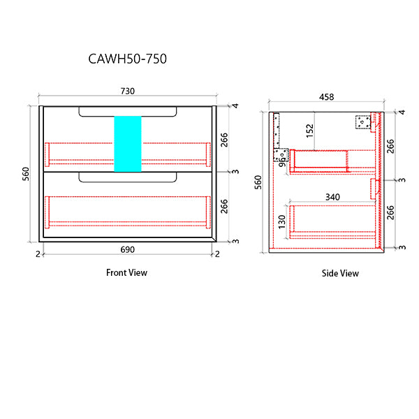 Technical drawing of a kitchen appliance with dimensions labeled
