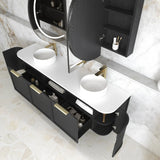 top view of open hampshire black wall hung vanity