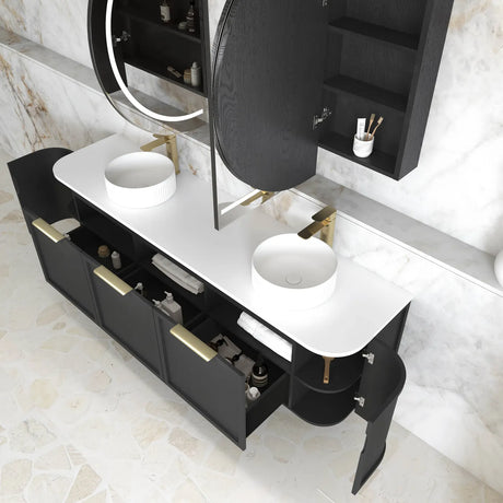 top view of open hampshire black wall hung vanity
