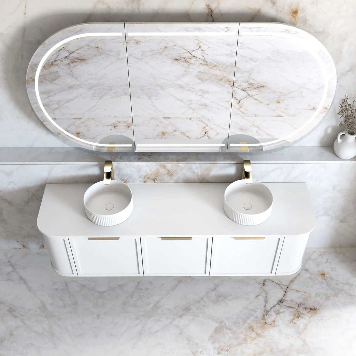 white hampshire wall hung vanity top view