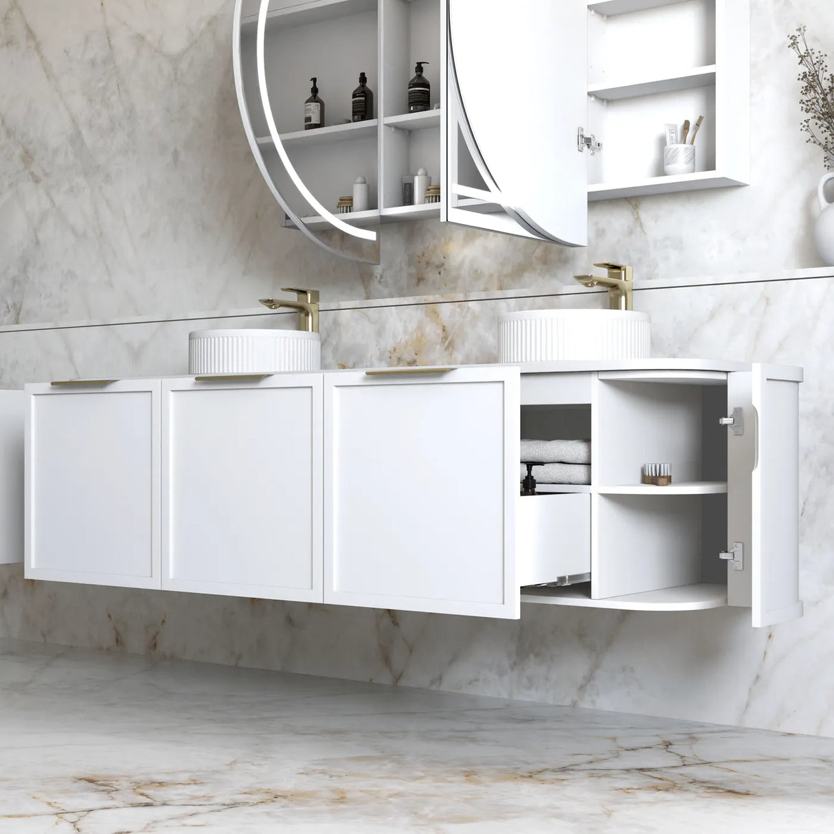 Hampshire Wall Hung Vanity Curve 1800mm - White