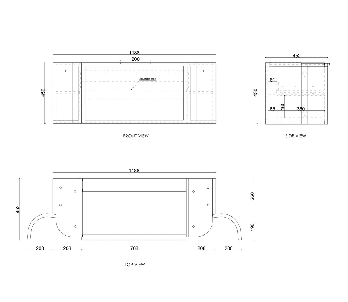 Hampshire Wall Hung Vanity Curve 1200mm - Black