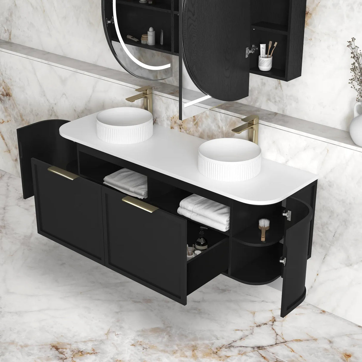 Hampshire Wall Hung Vanity Curve 1500mm - Black