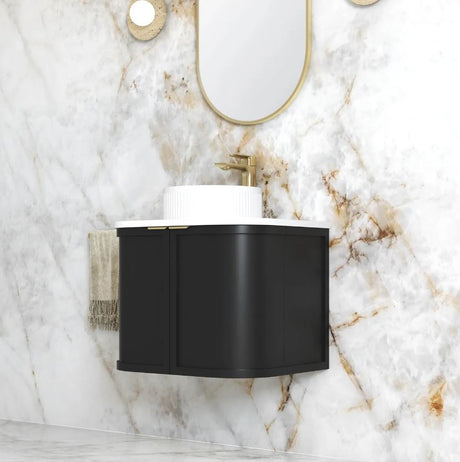 Side view of close Hampshire Wall Hung Vanity Curve 600mm - Black