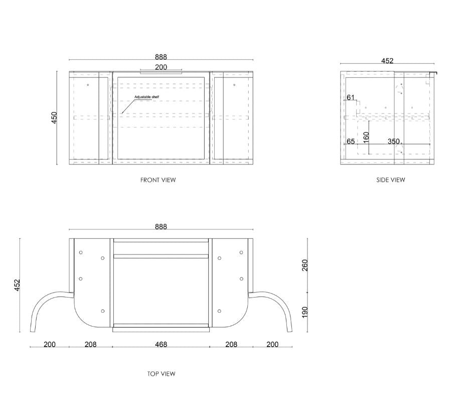 Hampshire Wall Hung Vanity Curve 900mm - Black drawing