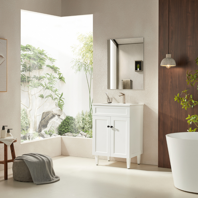 Harrington PVC Floor Vanity 600mm matte white inside bathroom