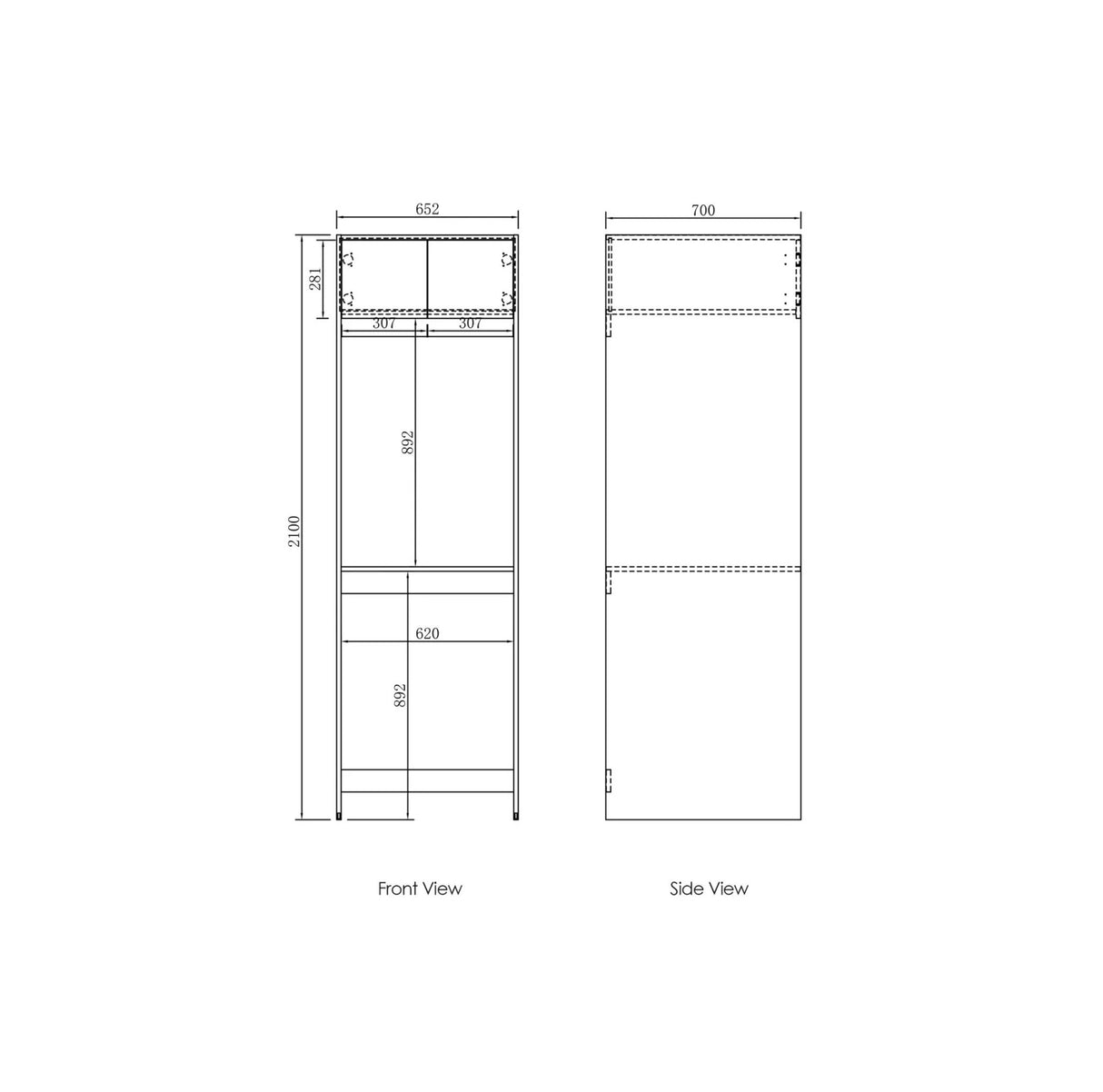 Havana 2100 mm Sable Walnut Tall Washing Machine Cabinet Drawing
