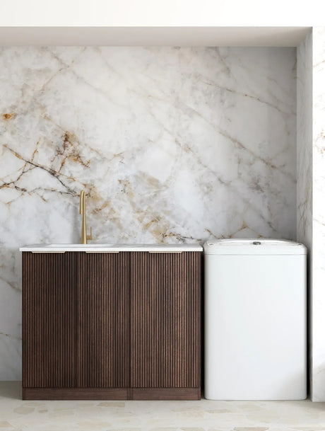 Havana 1060 × 600 × 900 mm Sable Walnut Base Laundry Cabinet with Stone Top & Sink