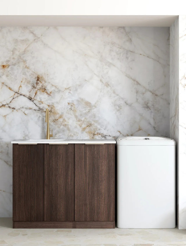 Havana 1060 × 600 × 900 mm Sable Walnut Base Laundry Cabinet with Stone Top & Sink