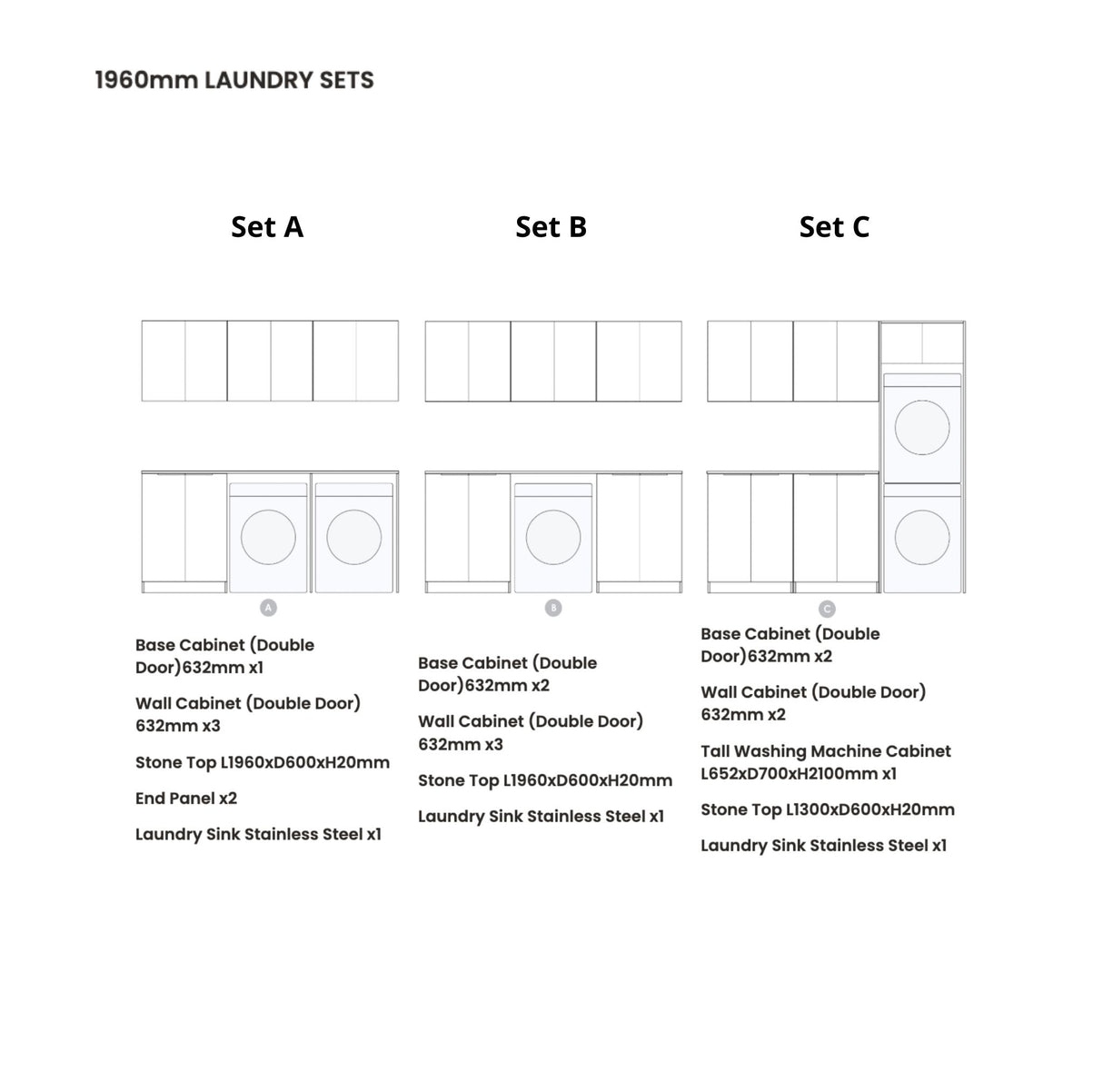 Havana 1960 × 600 × 2100 mm Sable Walnut Laundry Kit Set
