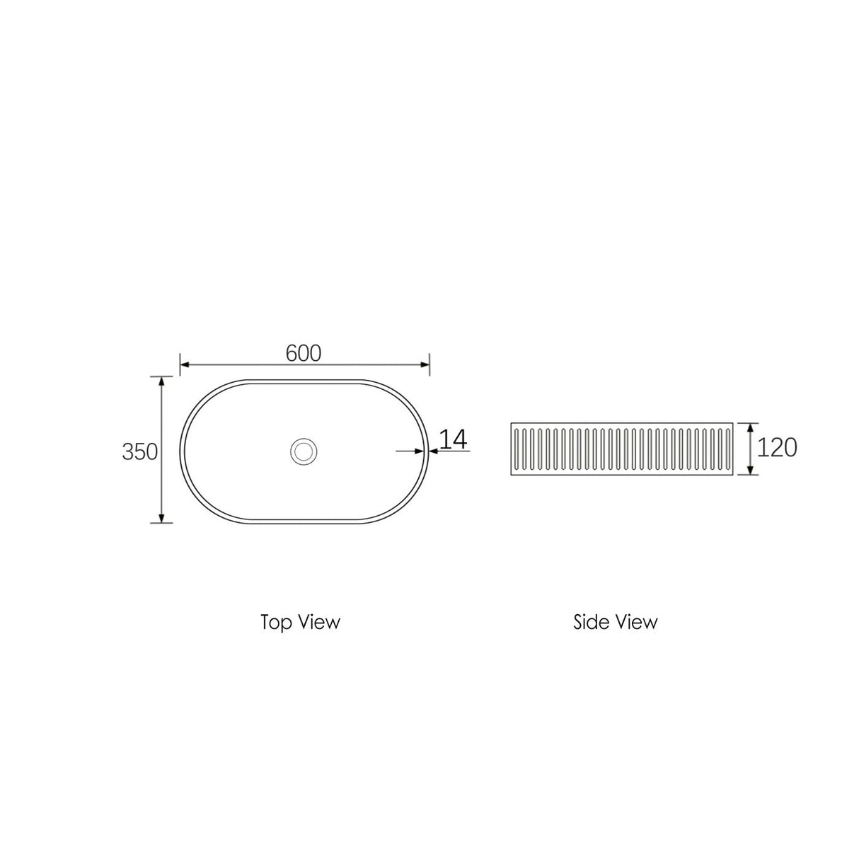 Hudson Oval 600x350x120 Concrete Fluted White Basin drawing