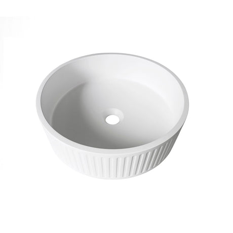 Hudson Round 400x400x120 Concrete Fluted White Basin 1
