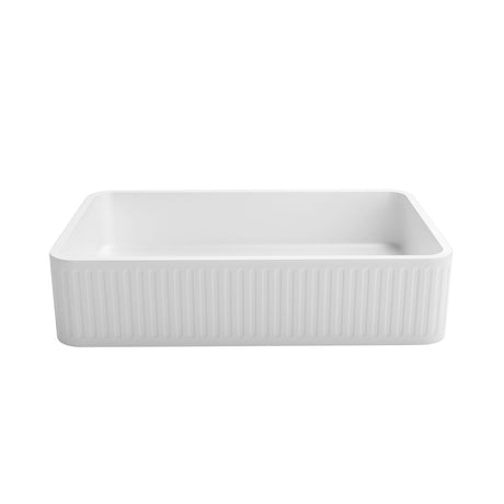 Hudson Square 520x320x120 Concrete Fluted White Basin front view