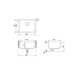 Viva 585×460x210mm Single Bowl Granite Sink Drawing