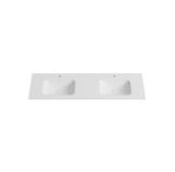 Two pairs of double bowl integrated basin top on a white background