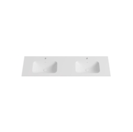 Two pairs of double bowl integrated basin top on a white background