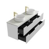 Neva 1500mm Matte White Wall Hung Double Vanity - Fluted
