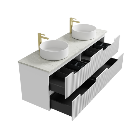 Neva 1200mm Matte White Wall Hung Vanity - Fluted