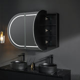 Bathroom setup with a mirror cabinet, sinks, and lighting fixture.