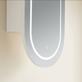 Modern oval mirror with LED lighting on a neutral background