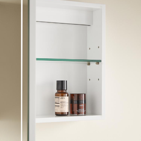 Bathroom cabinet with skincare products inside