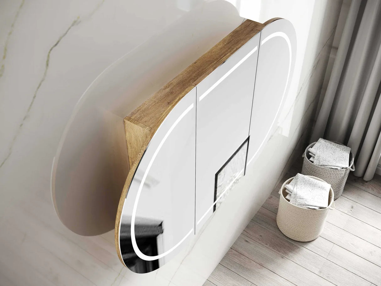 top view LED Bondi Natural Oak Shaving Cabinet - 1500 x 900mm