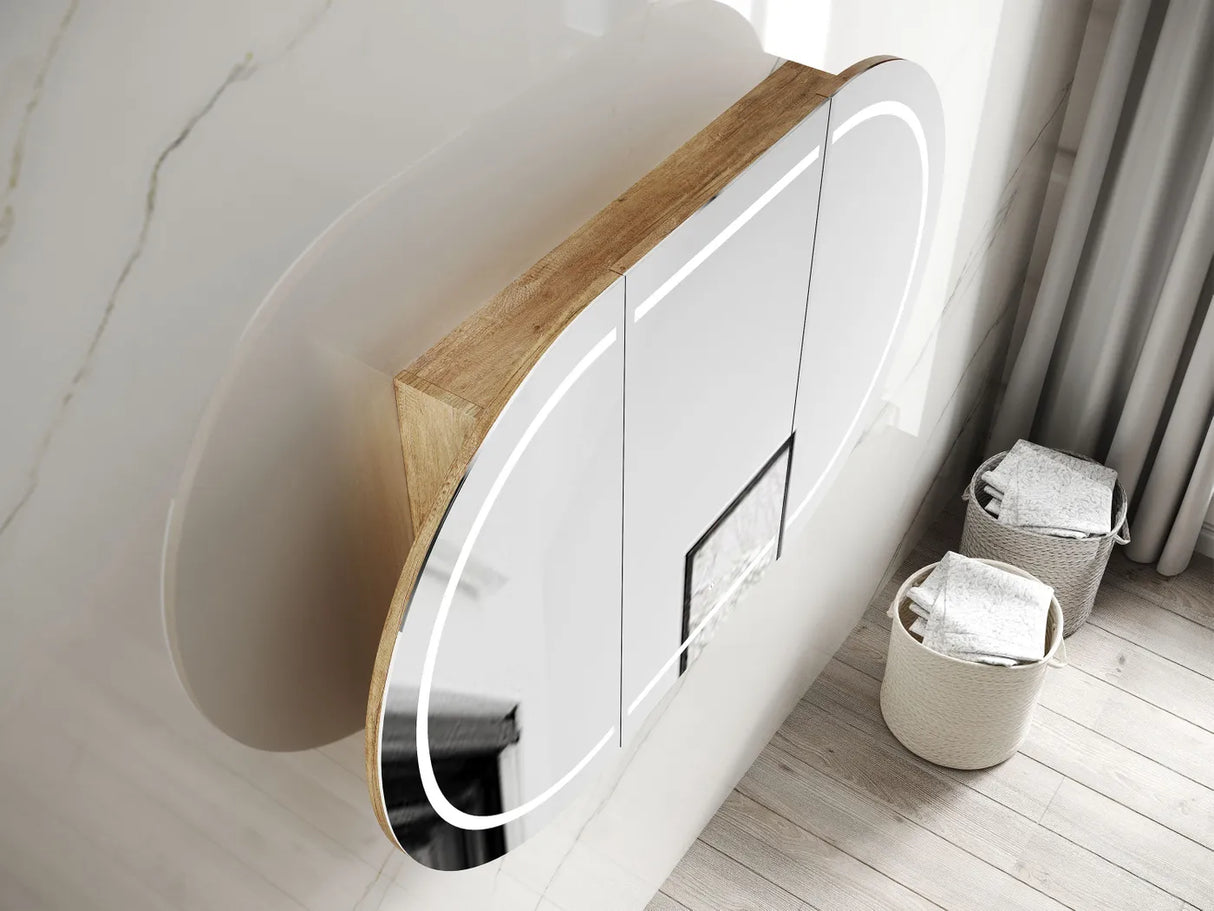 Top view LED Bondi Natural Oak Shaving Cabinet - 1800 x 900mm