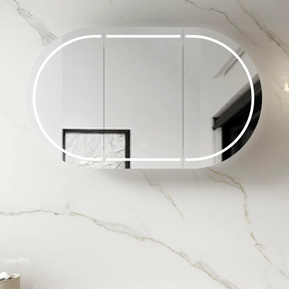 LED Bondi White Shaving Cabinet - 1500 x 900mm mounted in the bathroom front view