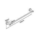 800mm Brushed Nickel Cuttable Single Towel Rail drawing