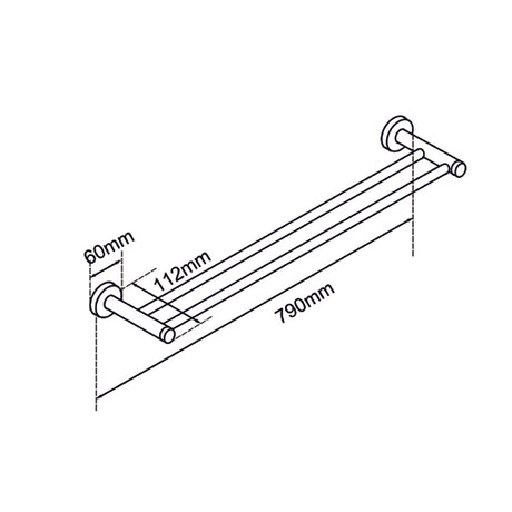 LUCID PIN - Brushed Nickel Cuttable Double Towel Rail drawing