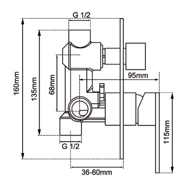 LUCID PIN - Brushed Nickel Diverter Mixer drawing