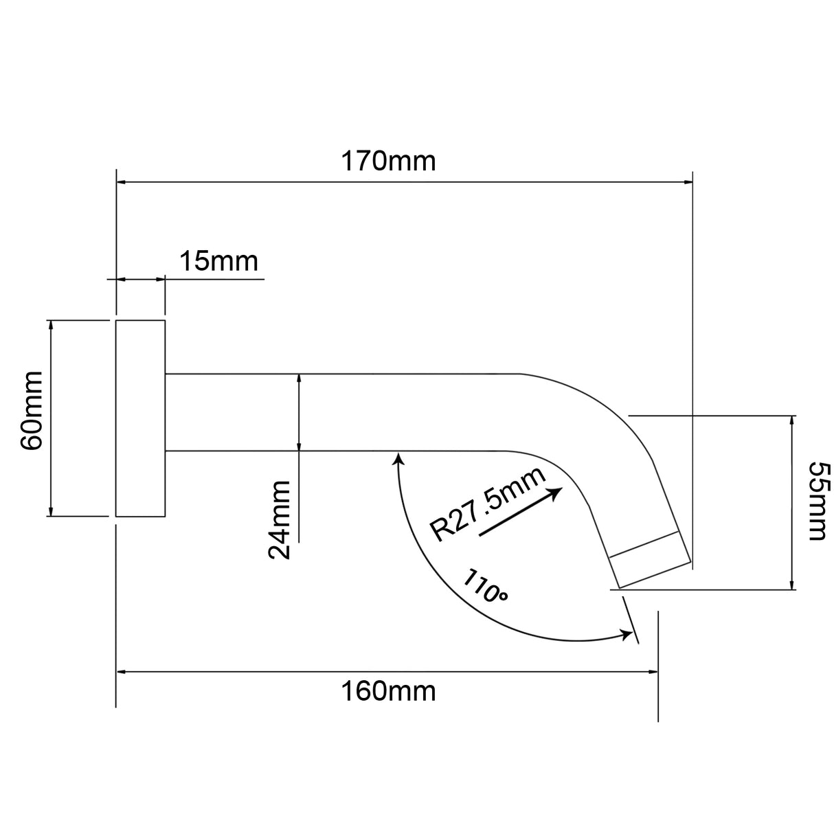 LUCID PIN - Brushed Nickel Spout - 170mm drawing