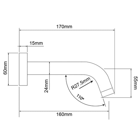 LUCID PIN - Brushed Nickel Spout - 170mm drawing