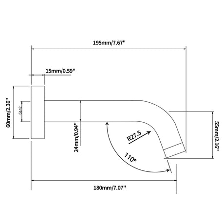 LUCID PIN - Brushed Nickel Spout - 195mm drawing