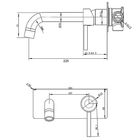LUCID PIN - Brushed Nickel Spout Mixerdrawing