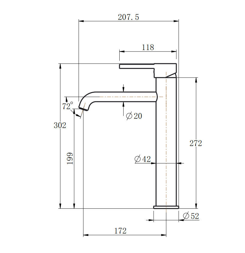 LUCID PIN - Brushed Nickel Tall Basin Mixer drawing
