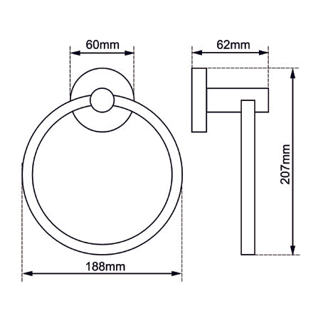 LUCID PIN - Brushed Nickel Towel Ring drawing