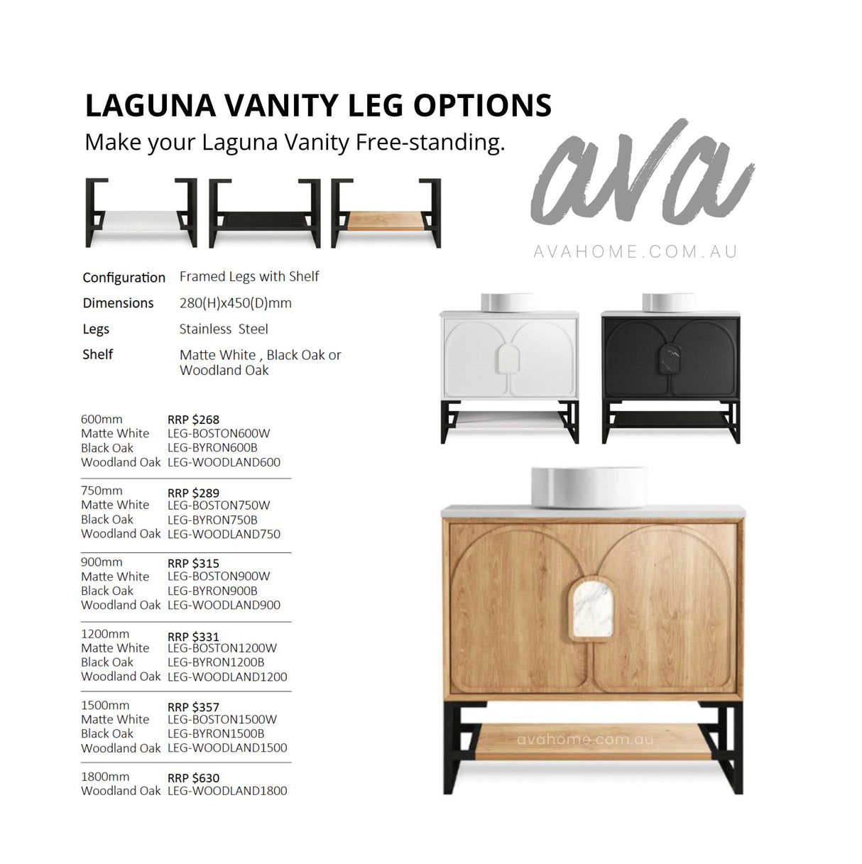 Laguna Vanity Leg Options
