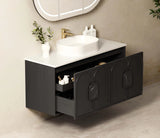 Laguna Wall Hung Vanity 1200mm - Black Oak open cabinet