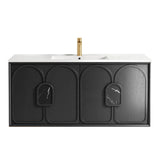 Laguna Wall Hung Vanity 1200mm - Black Oak with gold faucet