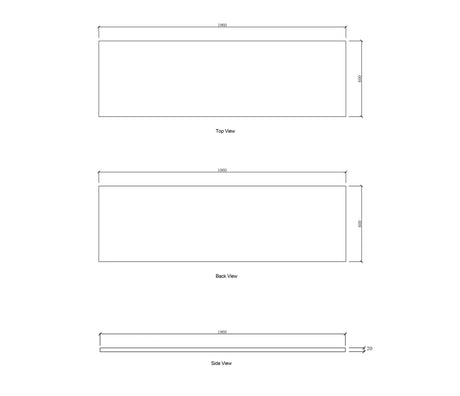 Laundry 1960mm Solid Surface Matte White Top - No Hole drawing