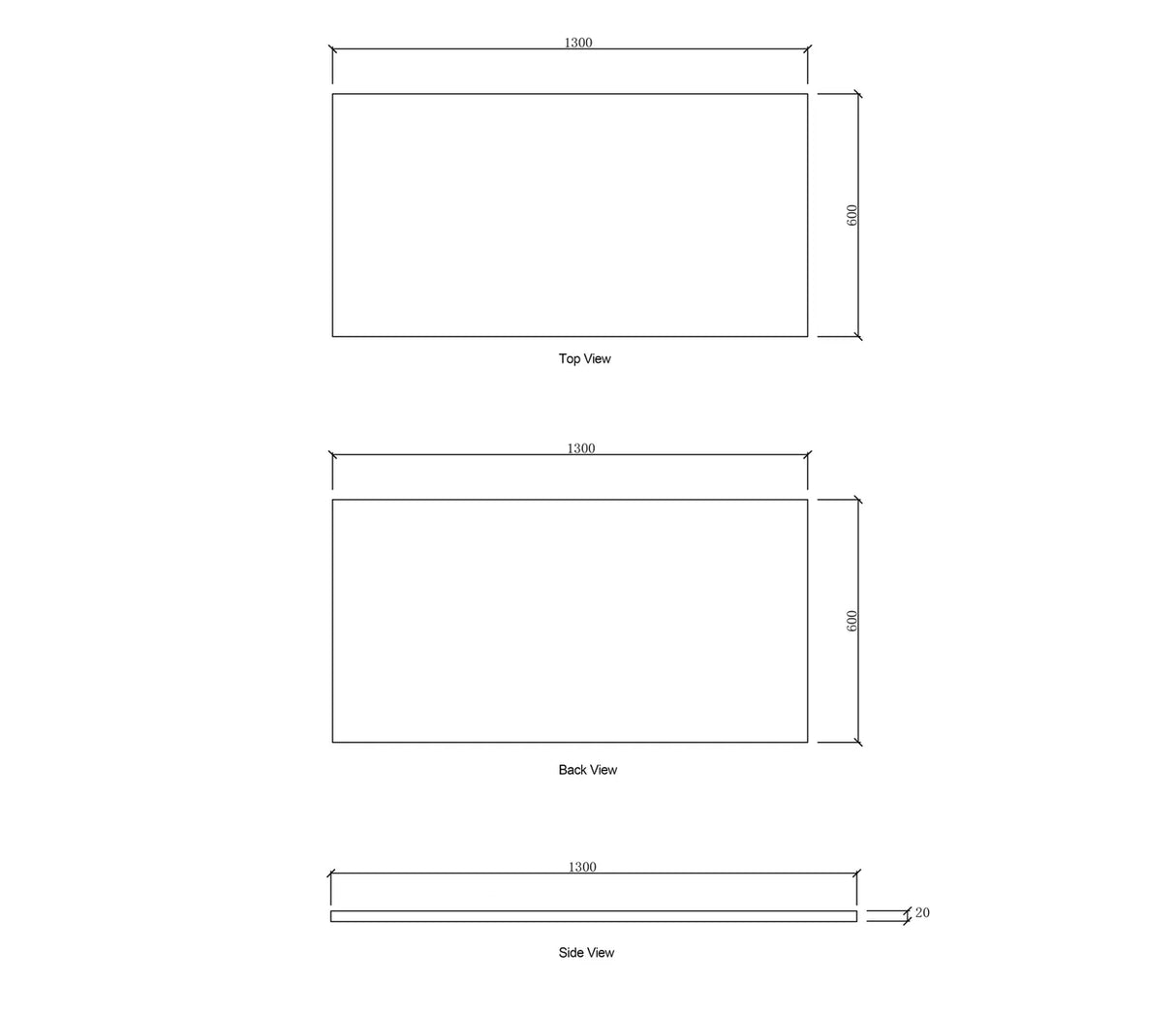 Laundry 1300mm Solid Surface Matte White Top - No Hole drawing