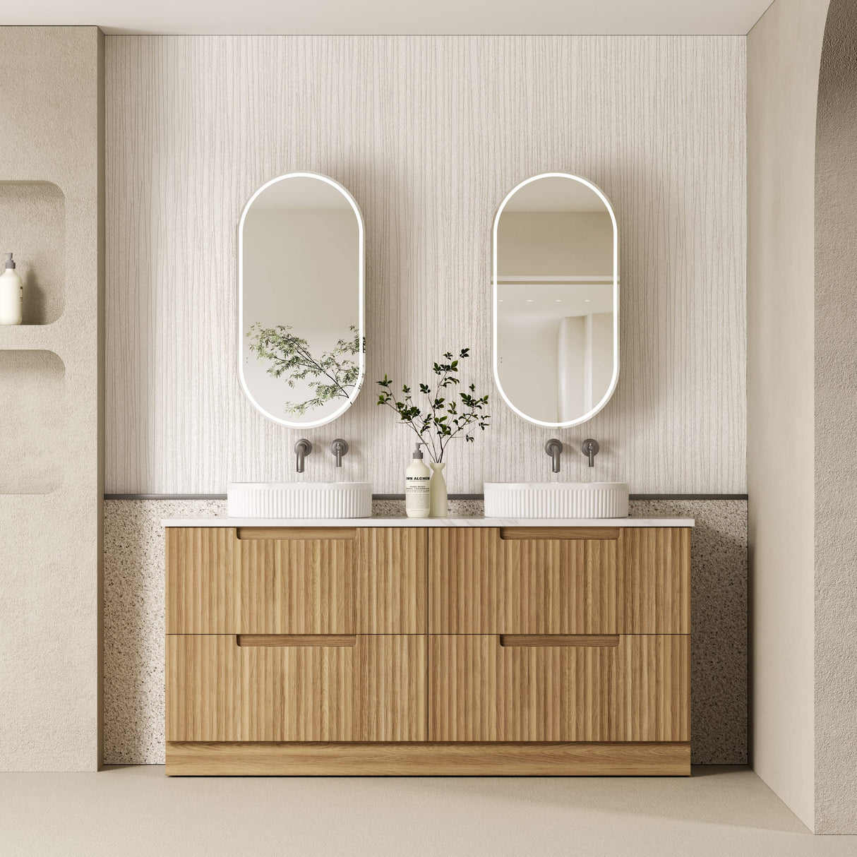 Lovina 1800mm Harvest Oak Floor Standing Double Vanity - Fluted